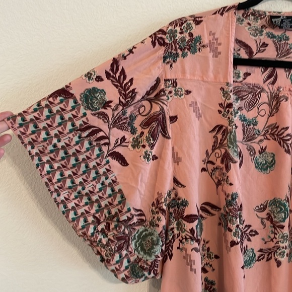 Angie Women’s Cardigan Kimono Small Pink Floral Open Front Longline Bohemian - Picture 5 of 11